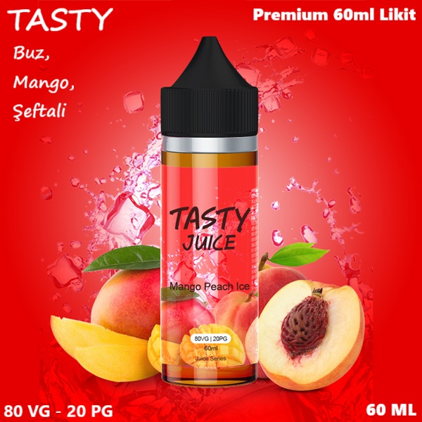Tasty Mango Peach Ice Likit 60 ml, Tasty Mango Peach Ice Premium Likit 60ml, Tasty 60 ml Likit