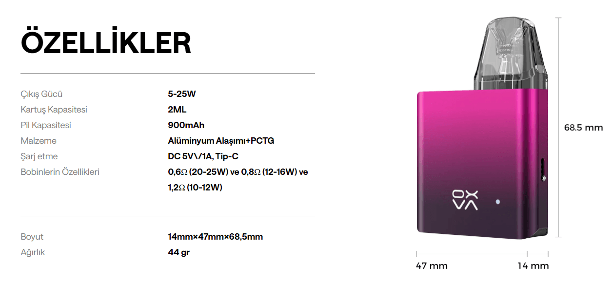 Oxva Xlim SQ Pod Parametreleri
