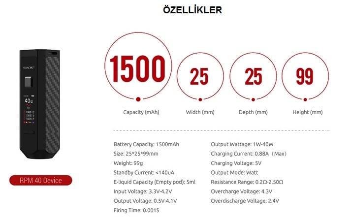 Smok RPM 40 Pod Özellikleri