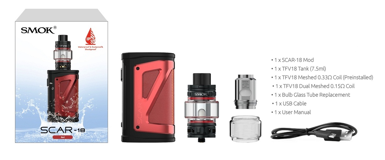 Smok SCAR 18 Kit 230W Kutu İçeriği