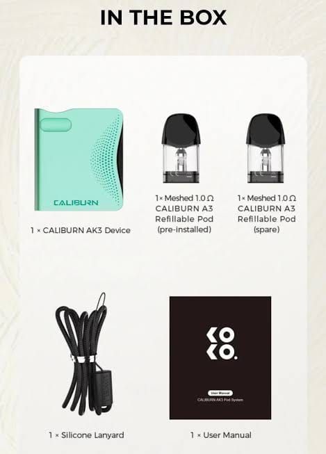 Uwell Caliburn AK3 Pod Kutu İçeriği