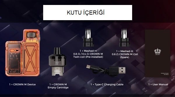 Uwell Crown M Pod Kutu İçeriği