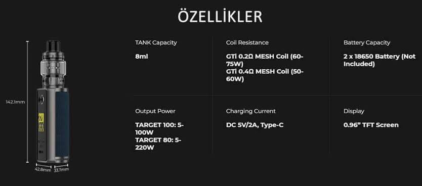 Vaporesso Target 200 Kit Teknik Özellikleri