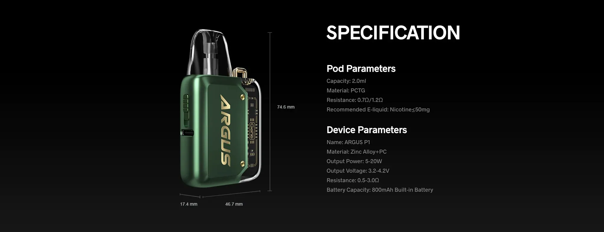 Voopoo Argus P1 Pod Teknik Özellikleri