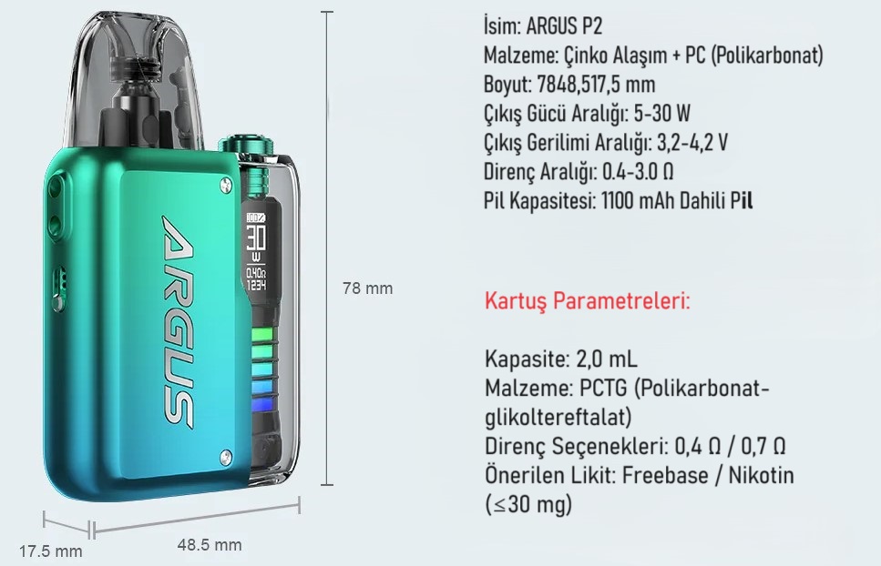 Voopoo Argus P2 Pod Özellikleri, Voopoo Argus P2, Voopoo Arguz P2 Pod, Voopoo ArgusP2 Pod