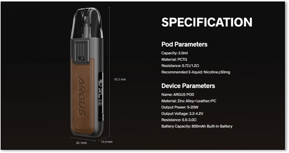 Voopoo Argus Pod Teknik özellikler