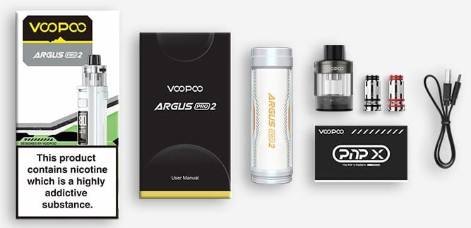 Voopoo Argus Pro 2 Pod Kutu İçeriği, Voopoo ARGUS PRO2 Pod Kutu İçeriği