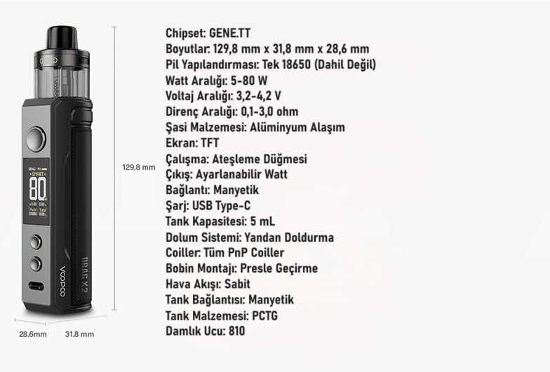 Voopoo Drag X2 Pod Özellikleri, Voopoo DragX2 Pod Özellikleri, Voopoo Drag-X2 Pod Özellikleri