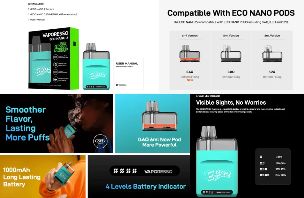 Vaporesso Eco Nano 2 Parametreleri, Vaporesso Eco Nano2 Parametreleri