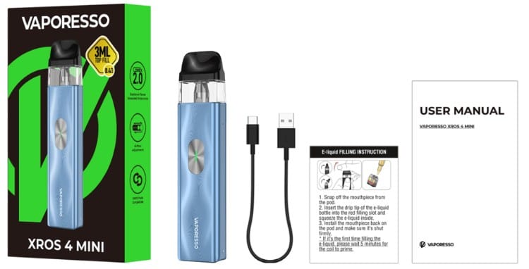 Vaporesso Xros 4 Mini Kutu İçeriği