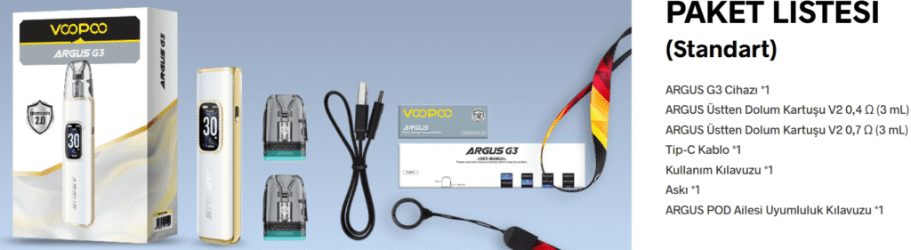 Voopoo Argus G3 Kutu İçeriği