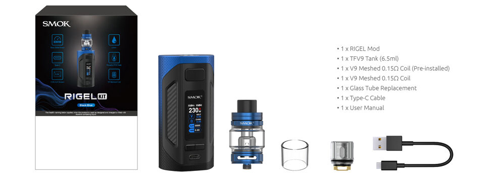 Smok Rigel Kit 230W 6.5ml Kutu İçeriği