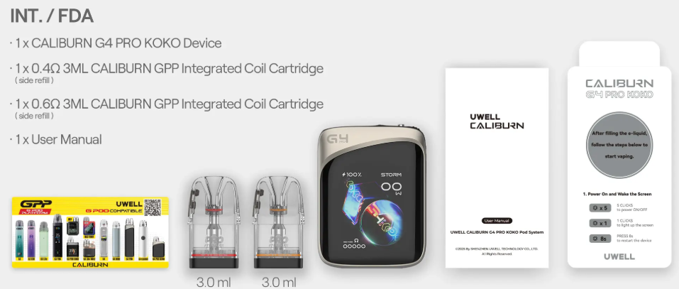 Uwell Caliburn G4 Pro Koko Kutu İçeriği