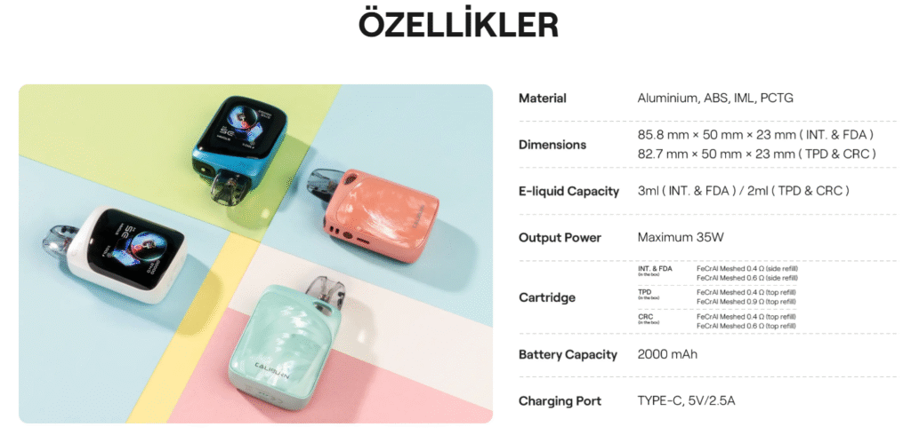 Uwell Caliburn G4 Pro Koko Özellikleri