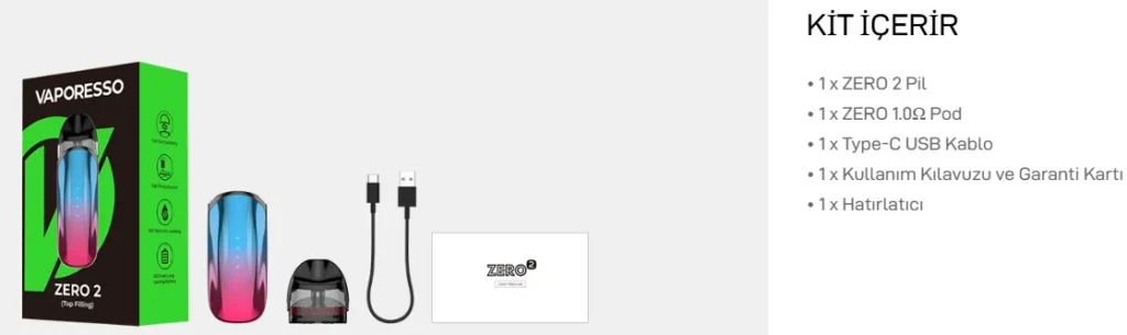 Vaporesso Zero 2 Top Filling Kutu İçeriği