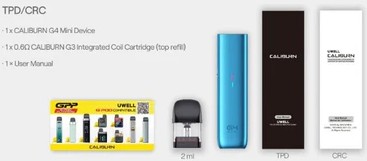 Uwell Caliburn G4 Mini Pod Kutu İçeriği, Uwell CaliburnG4 Mini Pod Kutu İçeriği