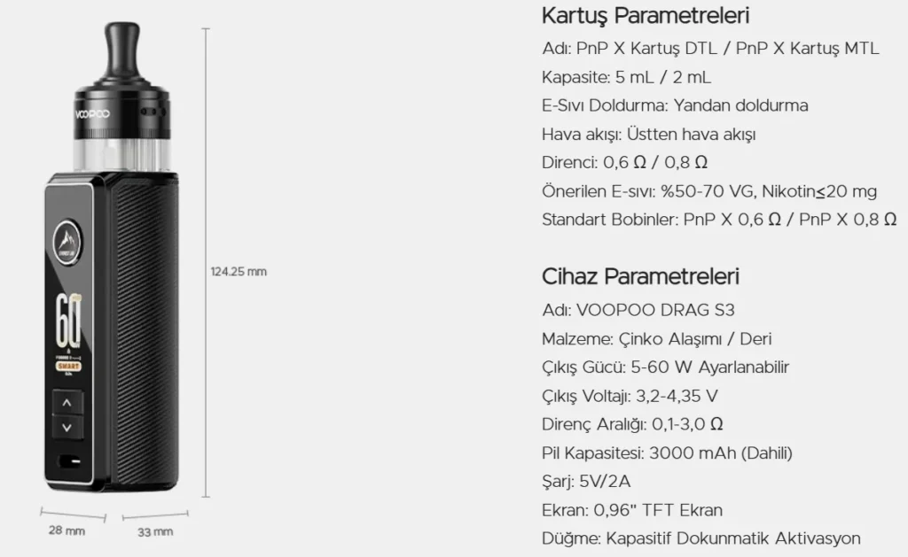 Voopoo Drag S3 Parametreleri ve Özellikleri