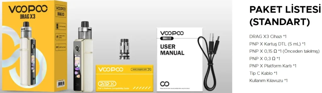 Voopoo Drag X3 Kutu İçeriği, Voopoo DragX3 Kutu İçeriği