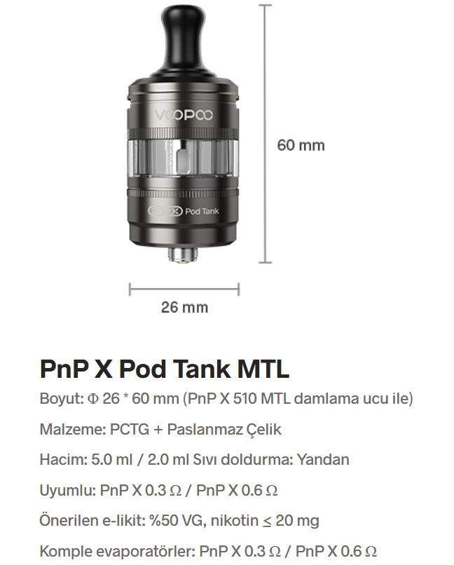 Voopoo Pnp X Pod Tank Mtl Atomizer Özellikleri
