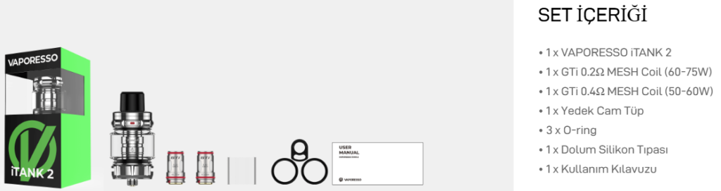 Vaporesso iTank 2 Atomizer Paket İçeriği