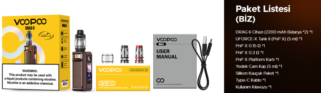 Voopoo Drag 6 Kit Kutu İçeriği, Voopoo Drag6 Kit Kutu İçeriği