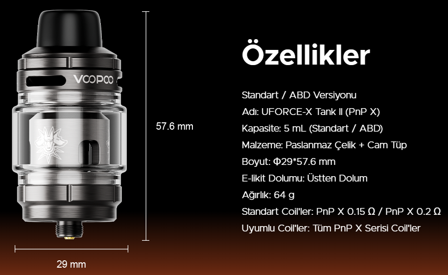 Voopoo Uforce-X Tank II Atomizer Özellikleri, Voopoo Uforce-X Tank 2 Atomizer Özellikleri